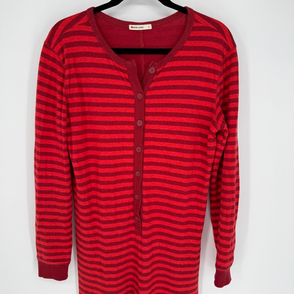 MARINE LAYER‎ RED STRIPED ONE PIECE PAJAMA MODAL ORGANIC COTTON SMALL - Picture 2 of 10
